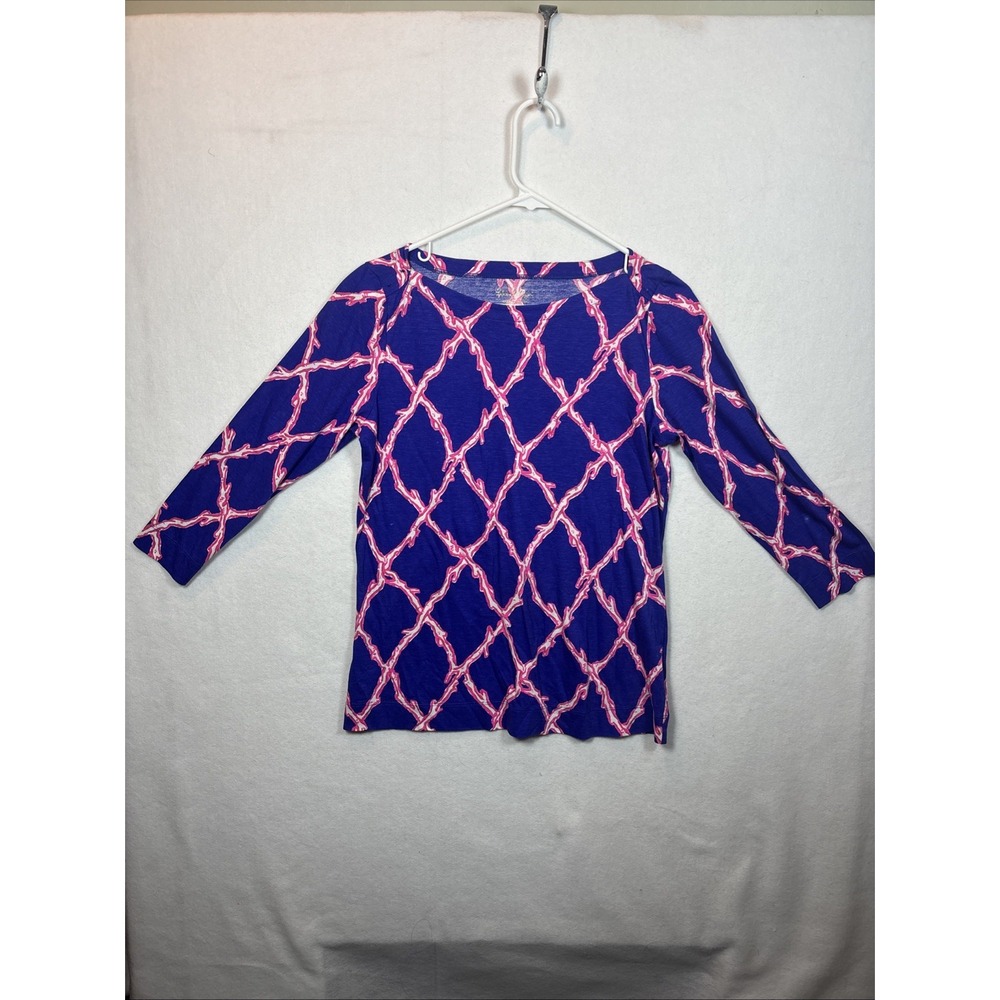Lilly Pulitzer T-Shirt Womens M Blue Pink Good Pima Cotton 3/4 Sleeve Etta Top